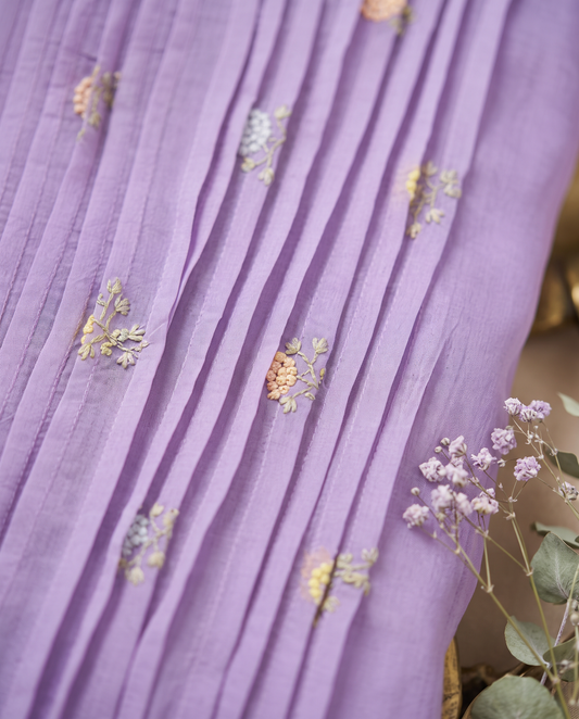 Raahi Gul lilac ombré dress — floral embroidery detail — Ivory Hues, Indian ethnic wear Singapore