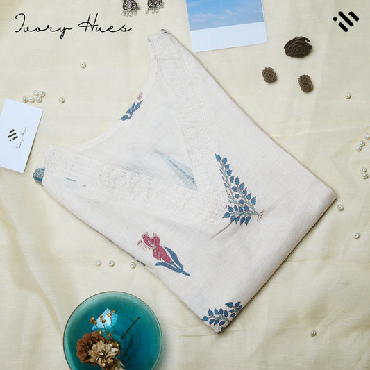 Meher Anya — ivory linen co-ord set with Mughal motif prints — Ivory Hues, Indian ethnic wear Singapore