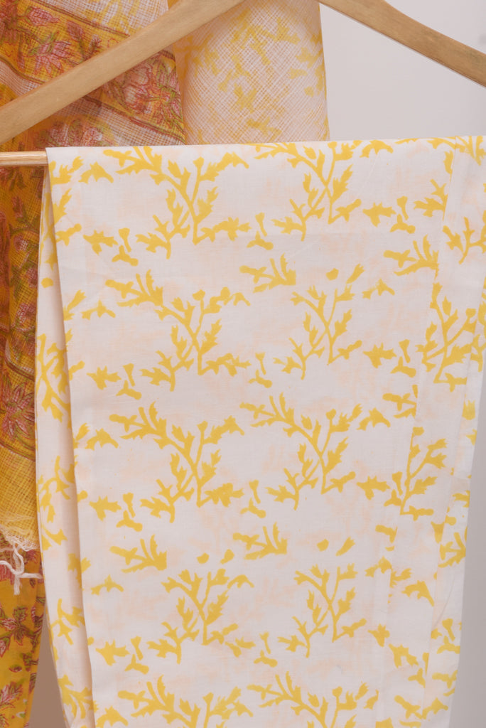 Anokhi Taal — yellow and pink cotton suit with floral handblock prints — Ivory Hues, Indian ethnic wear Singapore