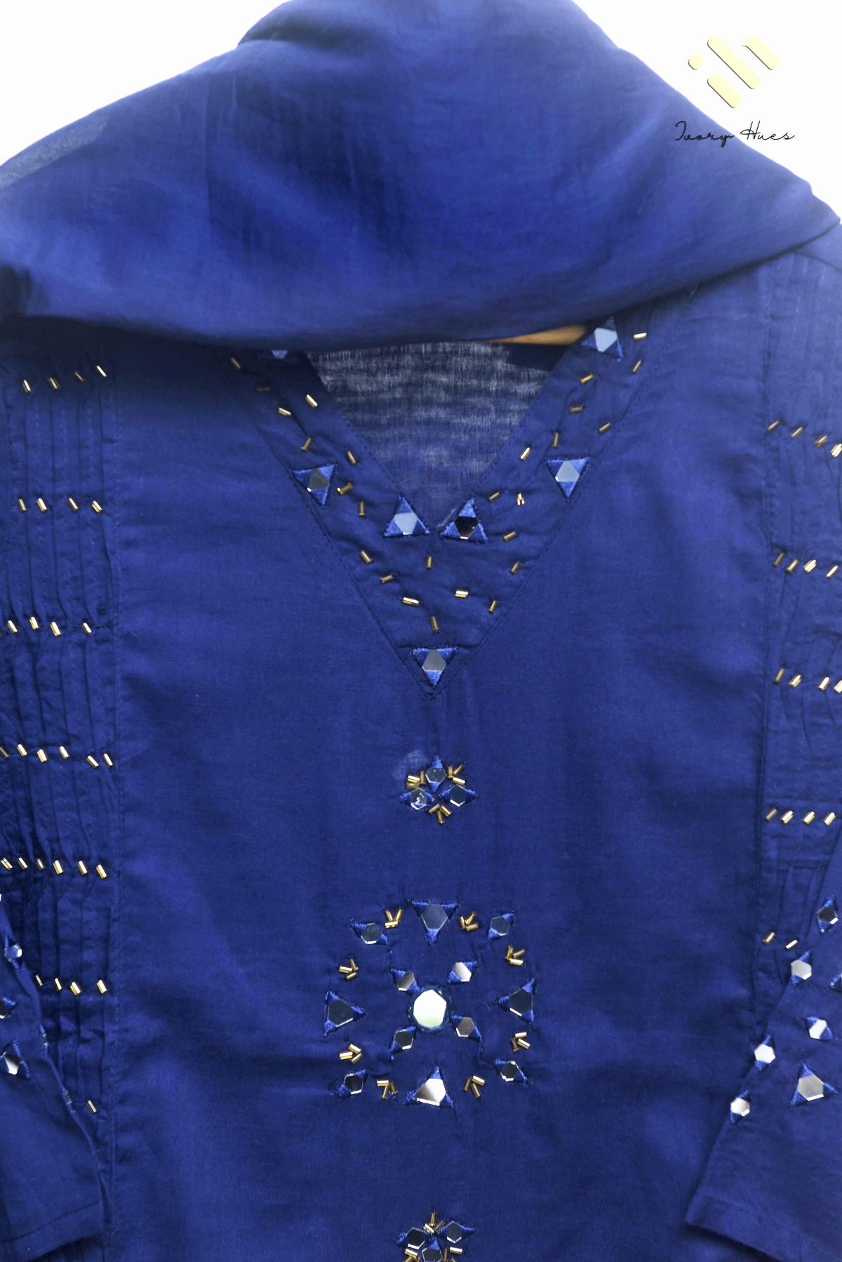 Anokhi Aaina — navy blue mul cotton suit with mirror and bead detailing — Ivory Hues, Indian ethnic wear Singapore