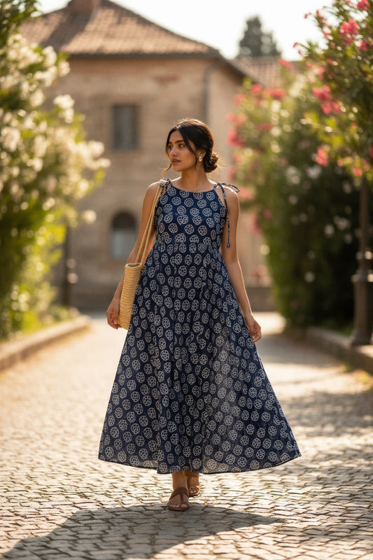 Twilight Indigo Tie Up Dress