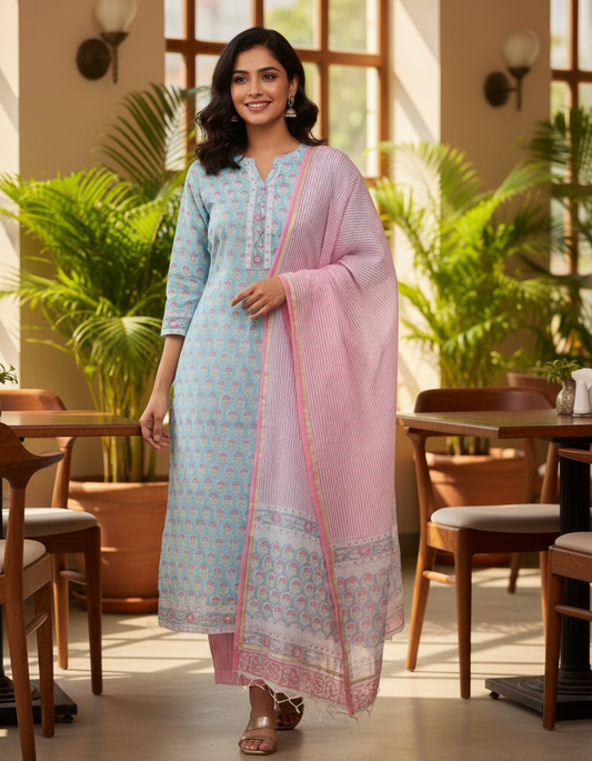 Ivory Hues Kota Kainaat Mishti Kota Doria kurta set — Indian ethnic wear Singapore
