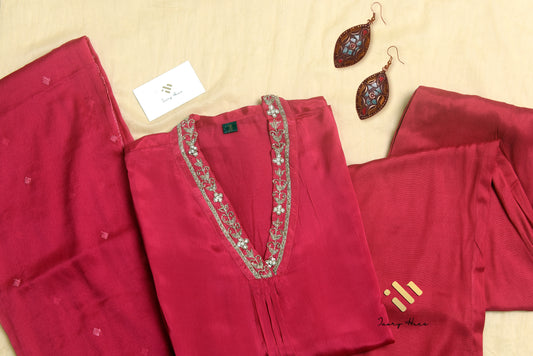 Ivory Hues Noor Sindoor Indian ethnic kurta set — Indian ethnic wear Singapore