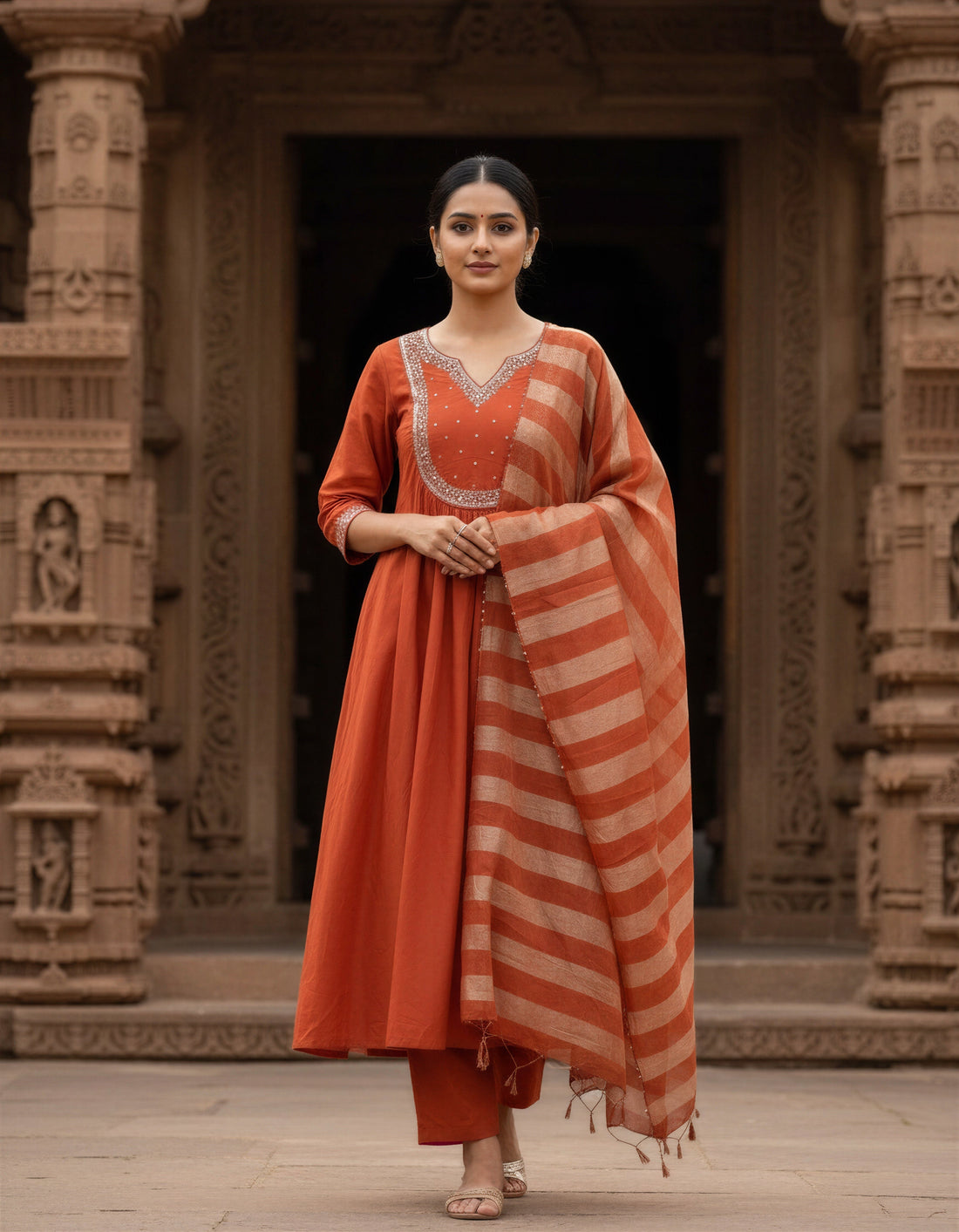 Ivory Hues Noor Jwala mul Chanderi kurta set in sage green — festive Indian ethnic wear Singapore