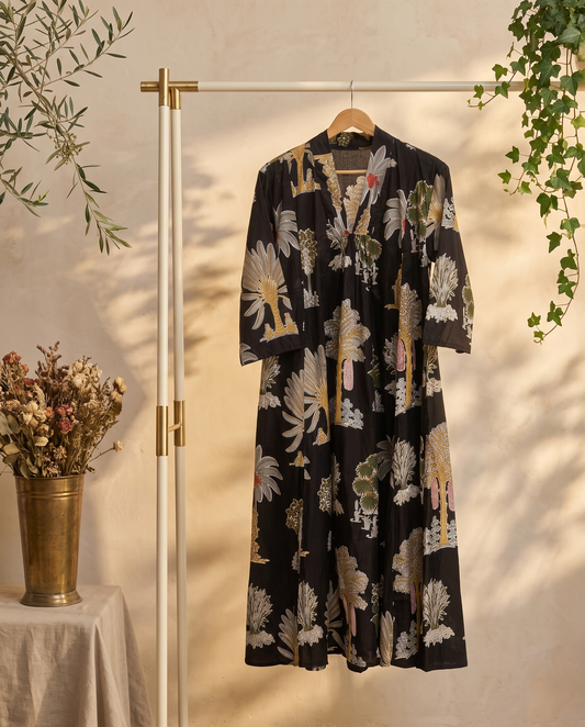 Fiza 2.0 Black — black breathable cotton dress, relaxed silhouette — Ivory Hues, Indian ethnic wear Singapore