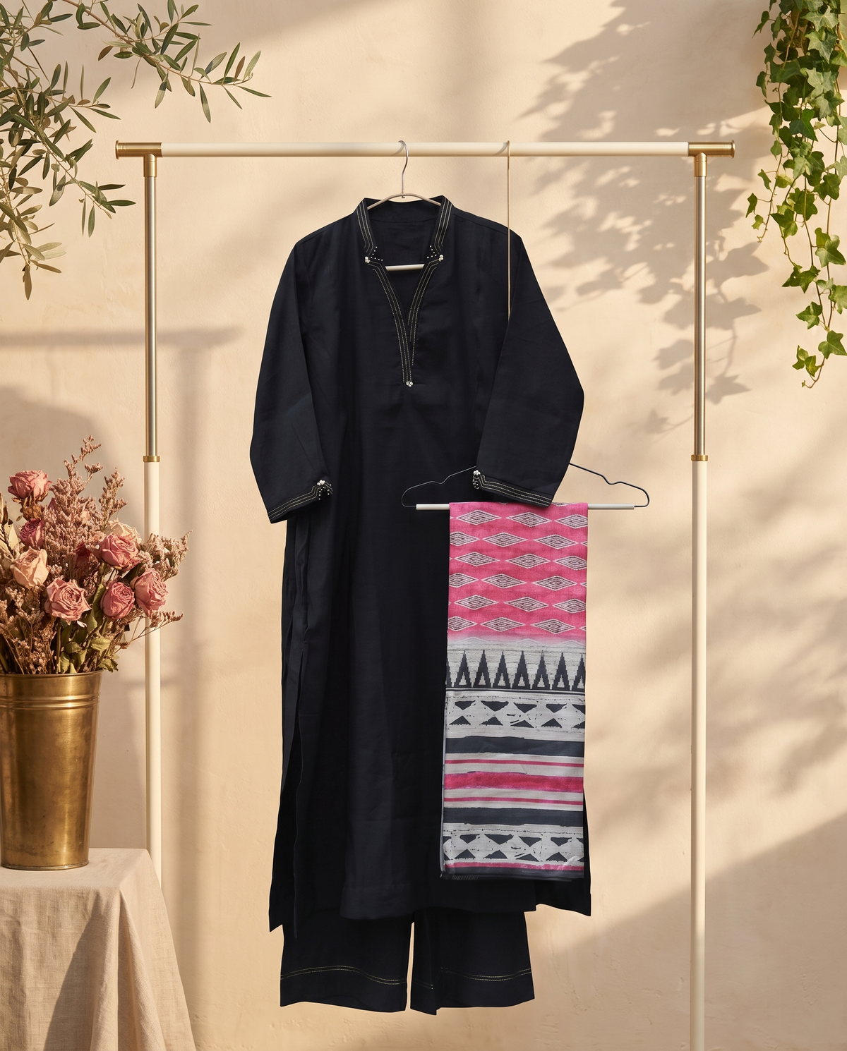 Noor Jaan — black Dola silk suit with contrasting dupatta — Ivory Hues, Indian ethnic wear Singapore