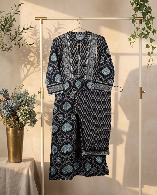 Sunehri Jashn — black and blue Sanganeri-print co-ord set — Ivory Hues, Indian ethnic wear Singapore