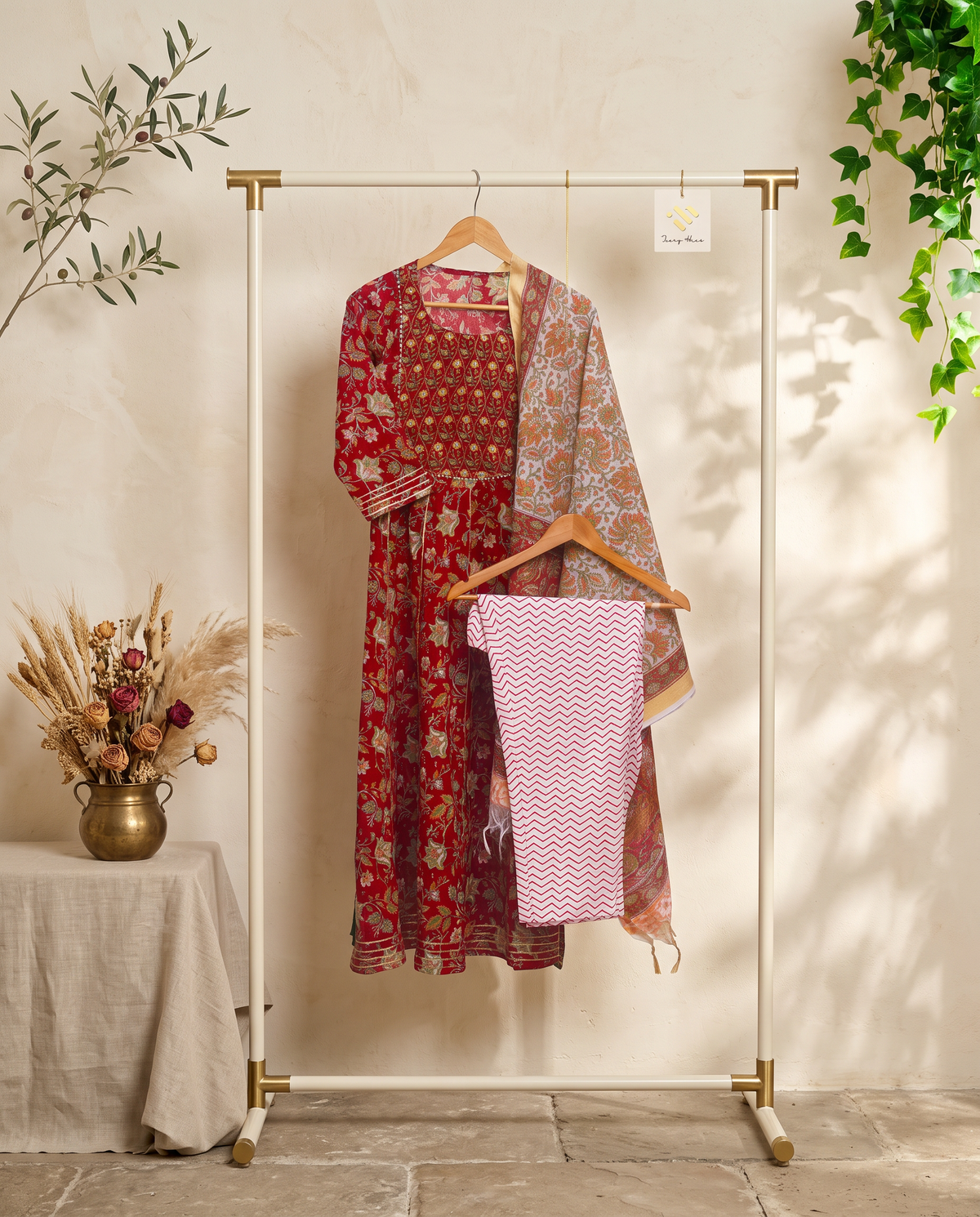 Anokhi Taj — red Anarkali set with gota patti and mirror work — Ivory Hues, Indian ethnic wear Singapore