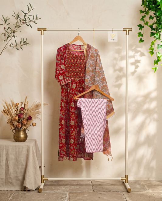 Anokhi Taj — red Anarkali set with gota patti and mirror work — Ivory Hues, Indian ethnic wear Singapore