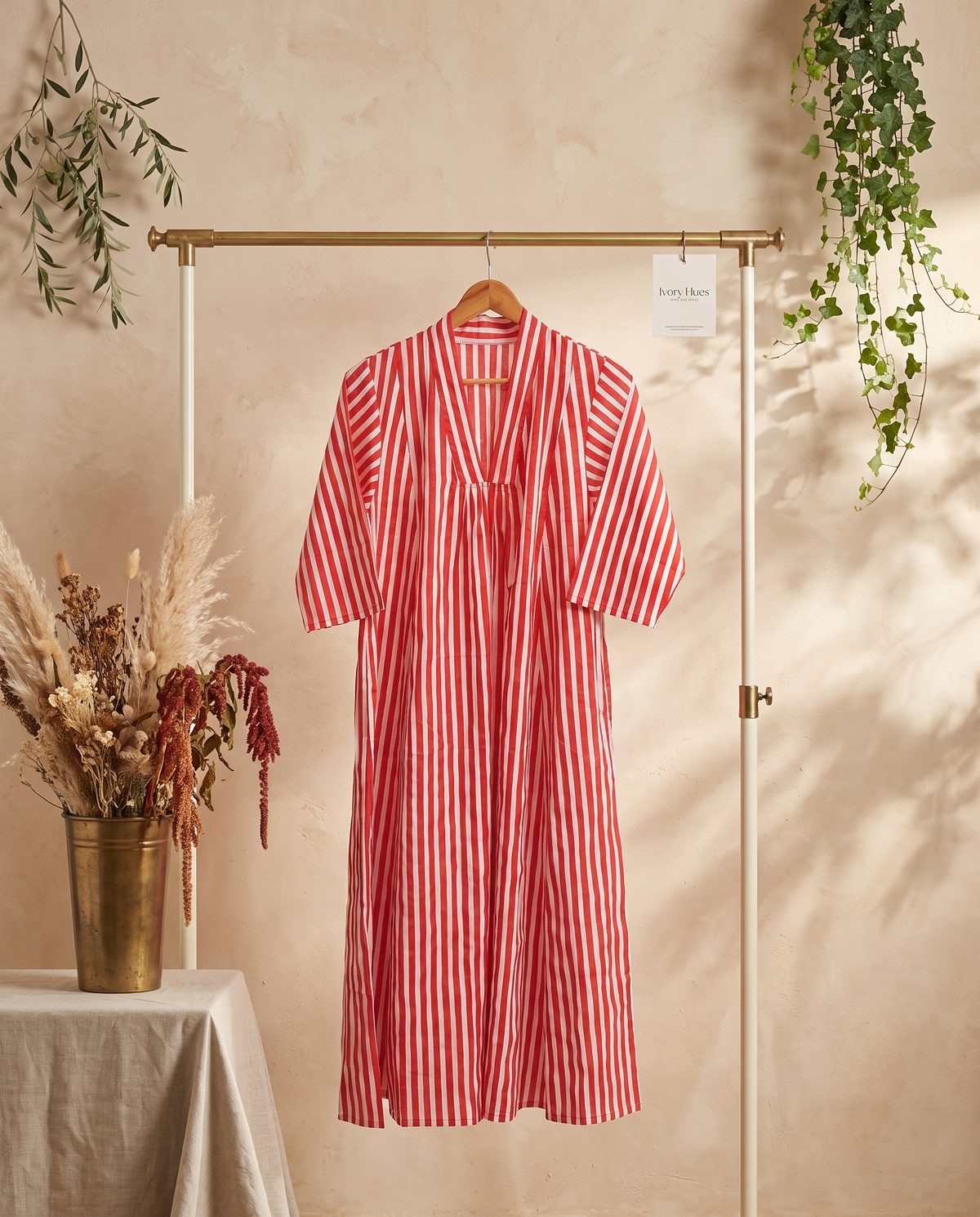 Fiza 2.0 Red Stripes — red striped breathable cotton dress, relaxed silhouette — Ivory Hues, Indian ethnic wear Singapore