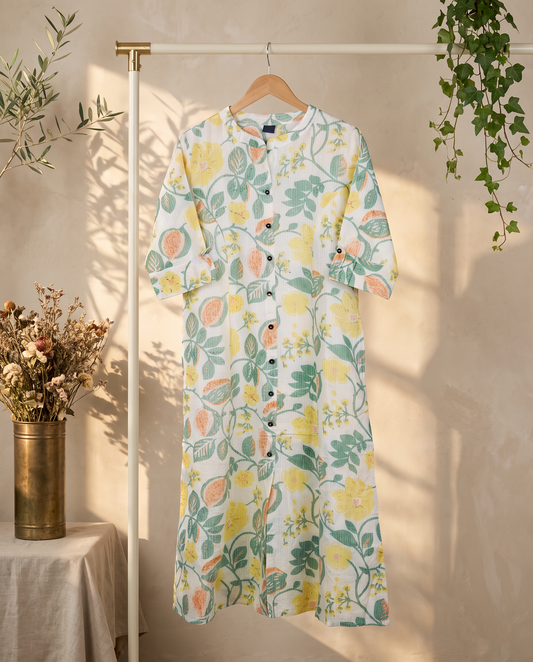 Gulmarg Rangi — colorful printed kurti with Chinese collar and pockets — Ivory Hues, Indian ethnic wear Singapore