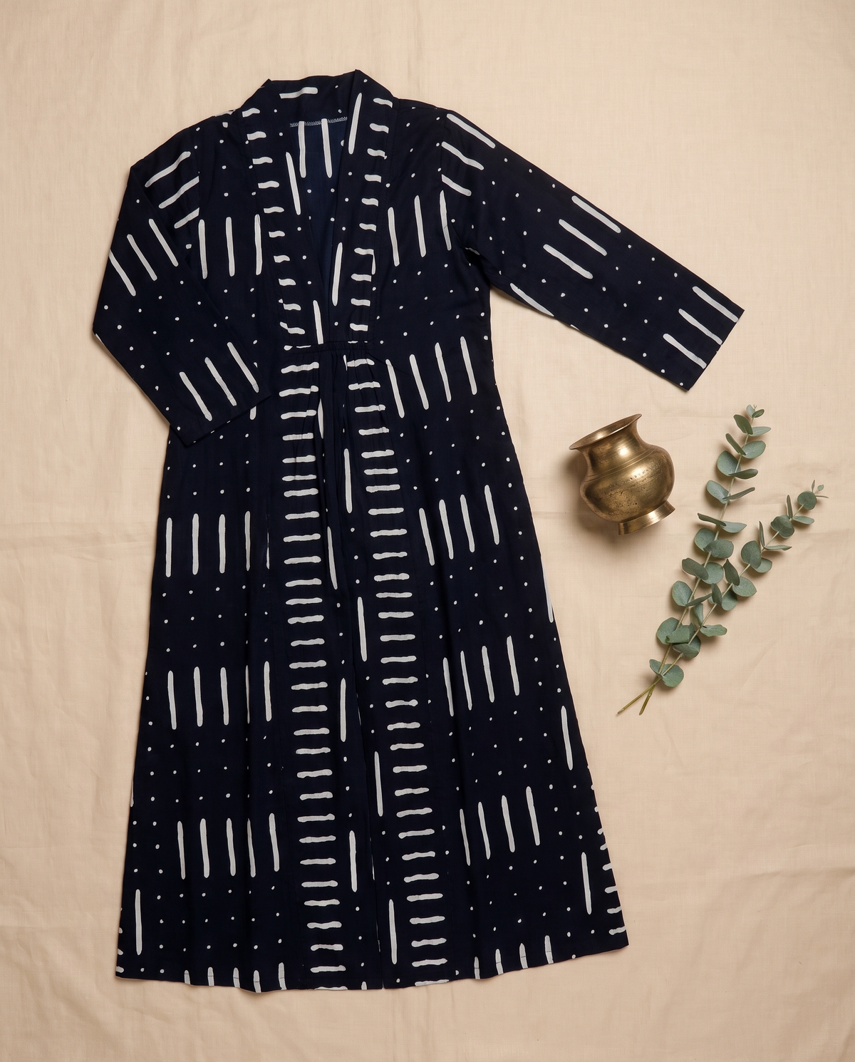 Fiza 3.0 Black — navy blue cotton dress with white dash-and-dot print — Ivory Hues, Indian ethnic wear Singapore