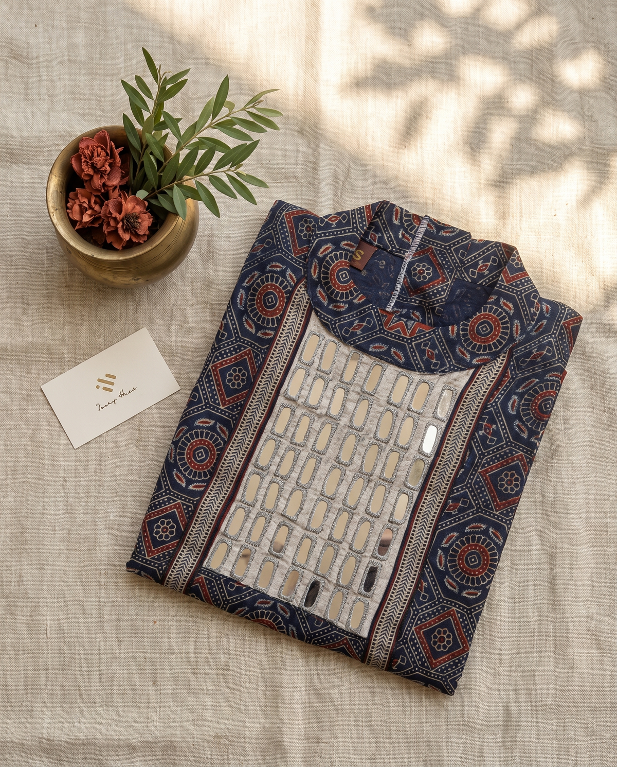 Gulmarg Bana — maroon and navy gajji silk kurti with mirror work collar — Ivory Hues, Indian ethnic wear Singapore