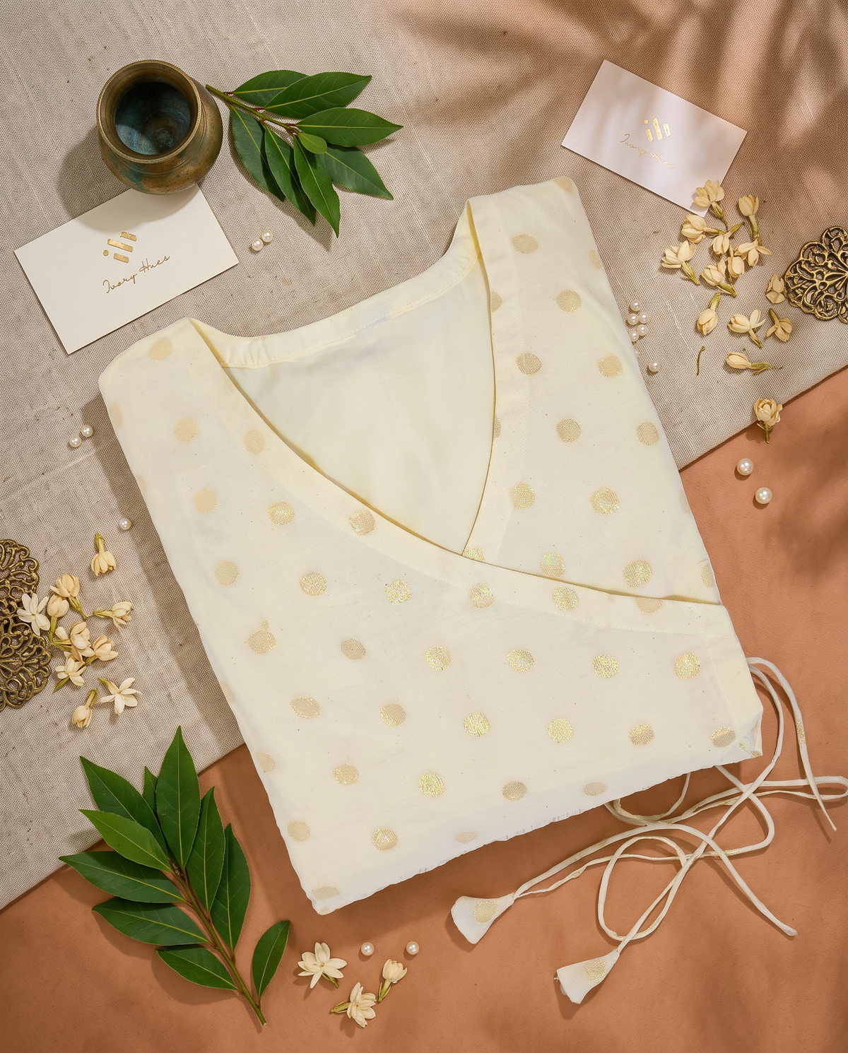 Chethi — off-white cotton Anarkali dress with gold butta print — Ivory Hues, Indian ethnic wear Singapore