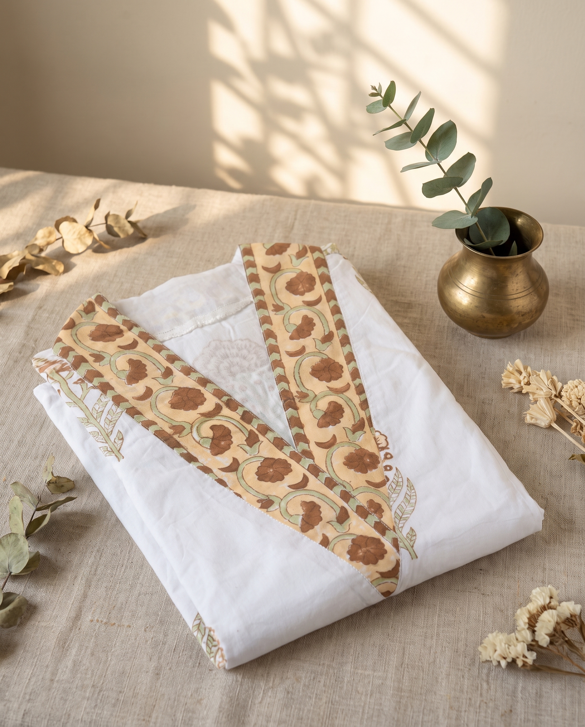 Malhar Megha — cotton suit with handblock borders and Mughal butta prints — Ivory Hues, Indian ethnic wear Singapore