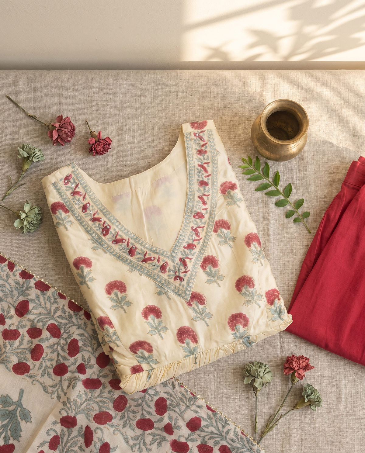 Raaga Inaya — ivory Chanderi suit with Mughal-inspired woven print — Ivory Hues, Indian ethnic wear Singapore