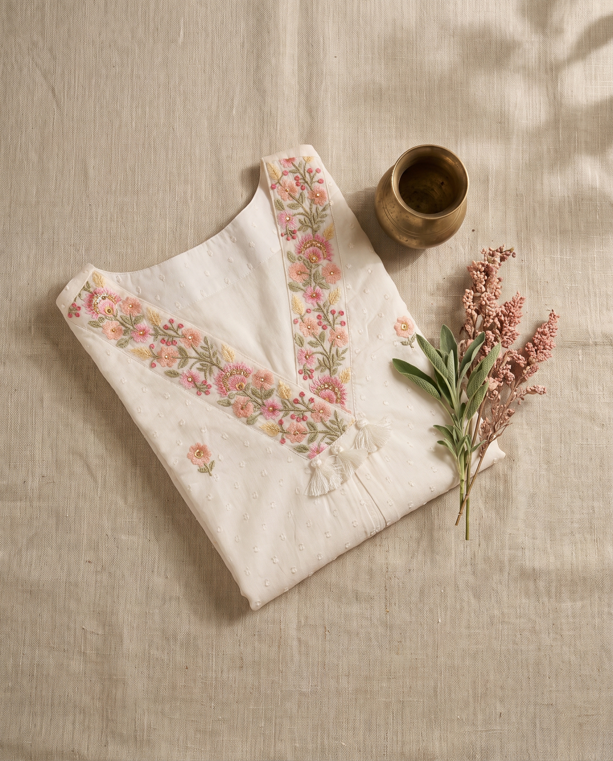 Anokhi Saundarya — off-white cotton suit with colorful embroidery — Ivory Hues, Indian ethnic wear Singapore