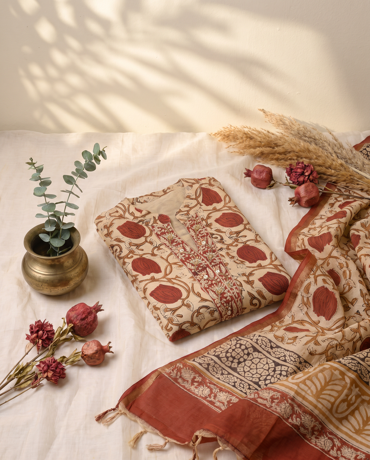 Raaga Esha — beige Chanderi three-piece suit — Ivory Hues, Indian ethnic wear Singapore