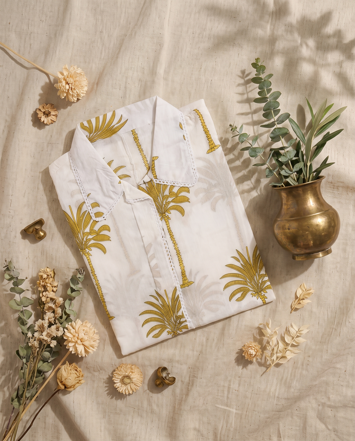 Meher Aabroo — mul cotton co-ord set with tropical print and lace trim — Ivory Hues, Indian ethnic wear Singapore