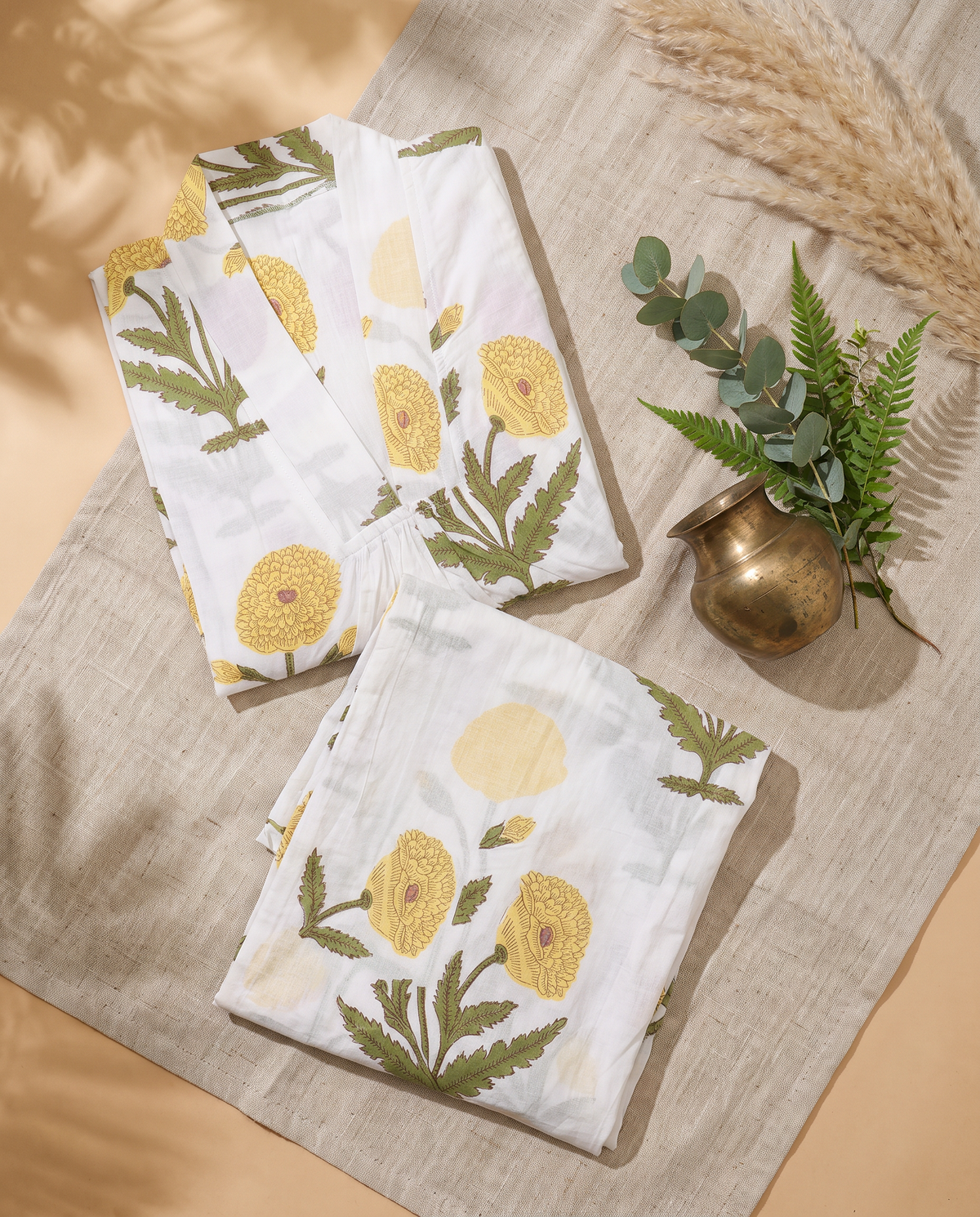 Fiza 3.0 Yellow Poppy — yellow poppy-print cotton dress with V-neckline and pockets — Ivory Hues, Indian ethnic wear Singapore