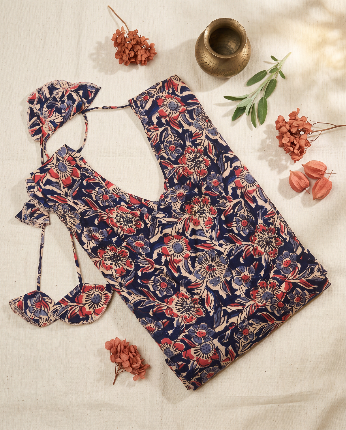 Sunehri Shabnam — Anarkali co-ord set with Kalamkari print and ruched sleeves — Ivory Hues, Indian ethnic wear Singapore