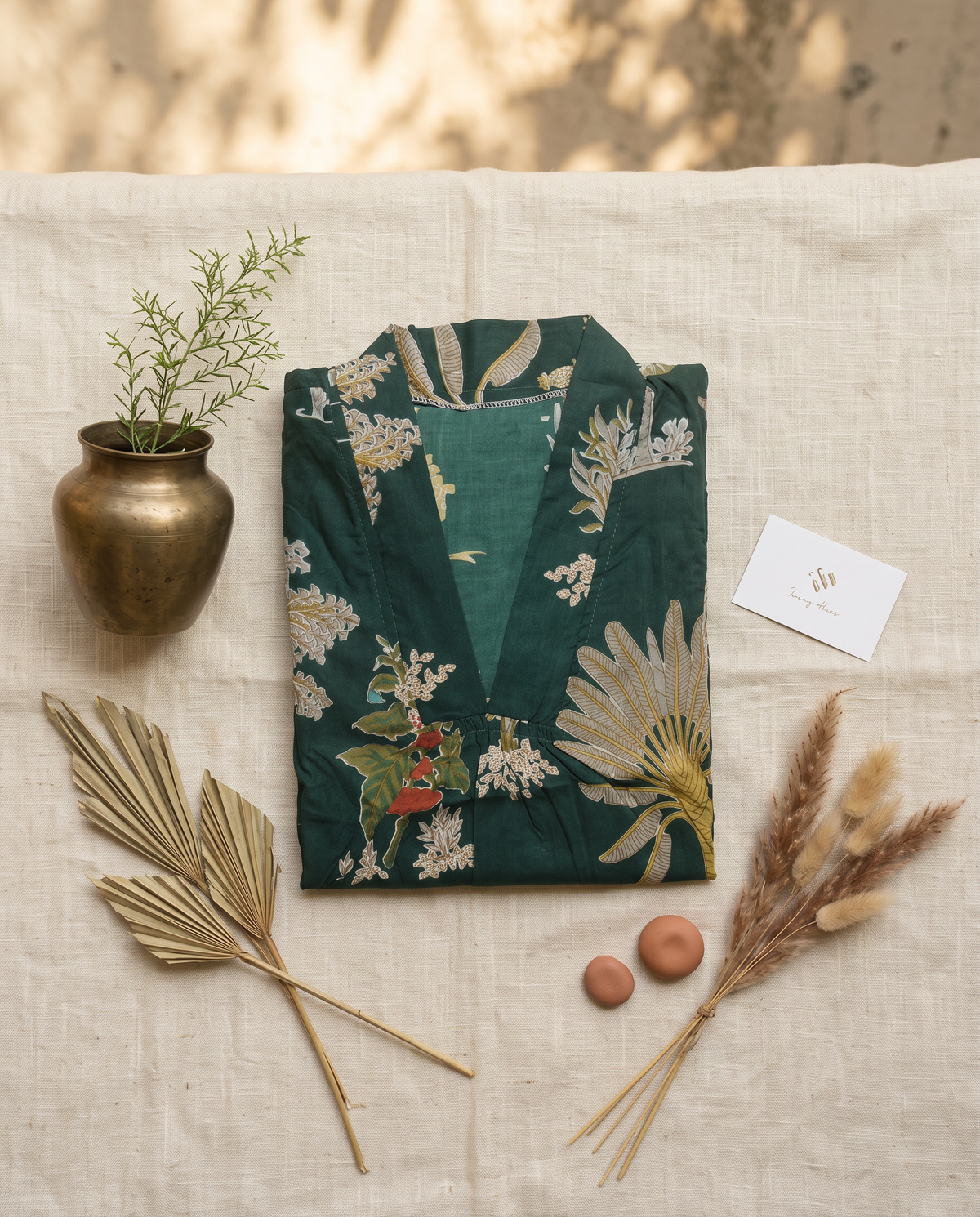 Fiza 2.0 Forest Green — forest green breathable cotton dress, relaxed silhouette — Ivory Hues, Indian ethnic wear Singapore
