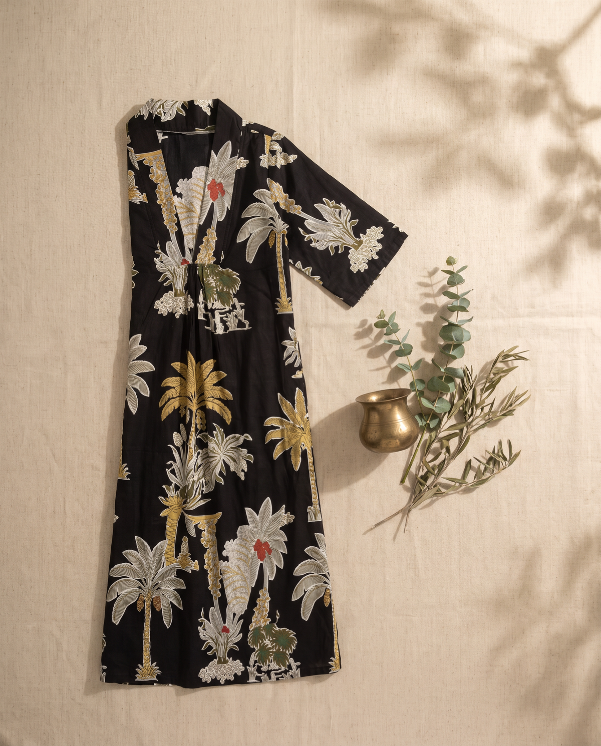 Fiza 2.0 Black — black breathable cotton dress, relaxed silhouette — Ivory Hues, Indian ethnic wear Singapore