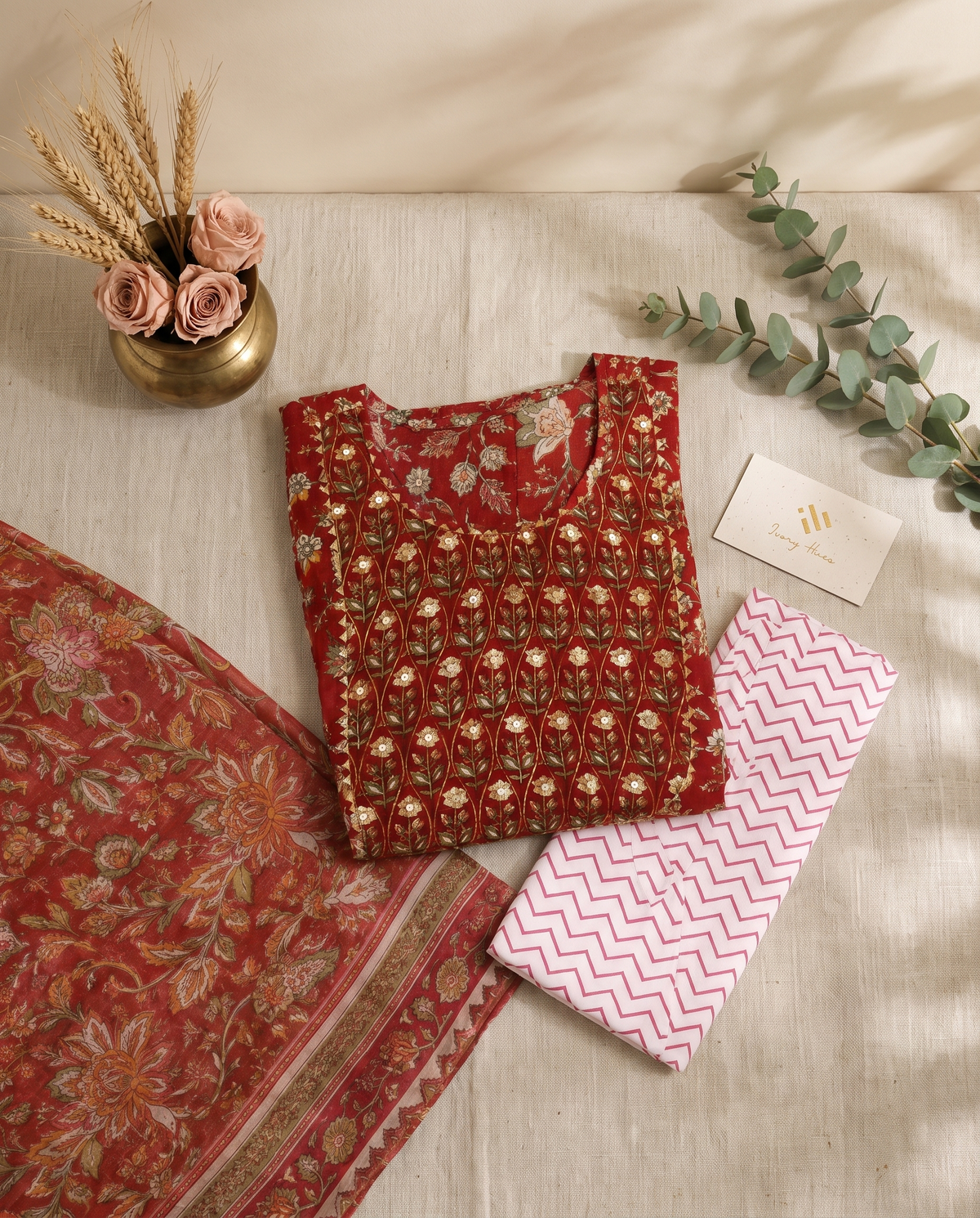 Anokhi Taj — red Anarkali set with gota patti and mirror work — Ivory Hues, Indian ethnic wear Singapore
