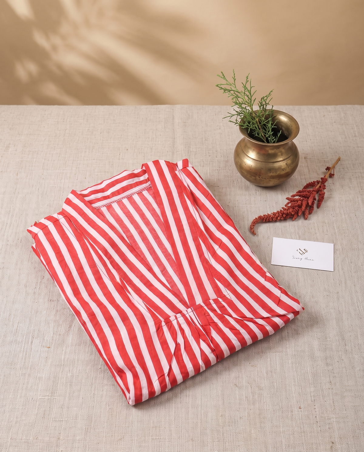 Fiza 2.0 Red Stripes — red striped breathable cotton dress, relaxed silhouette — Ivory Hues, Indian ethnic wear Singapore