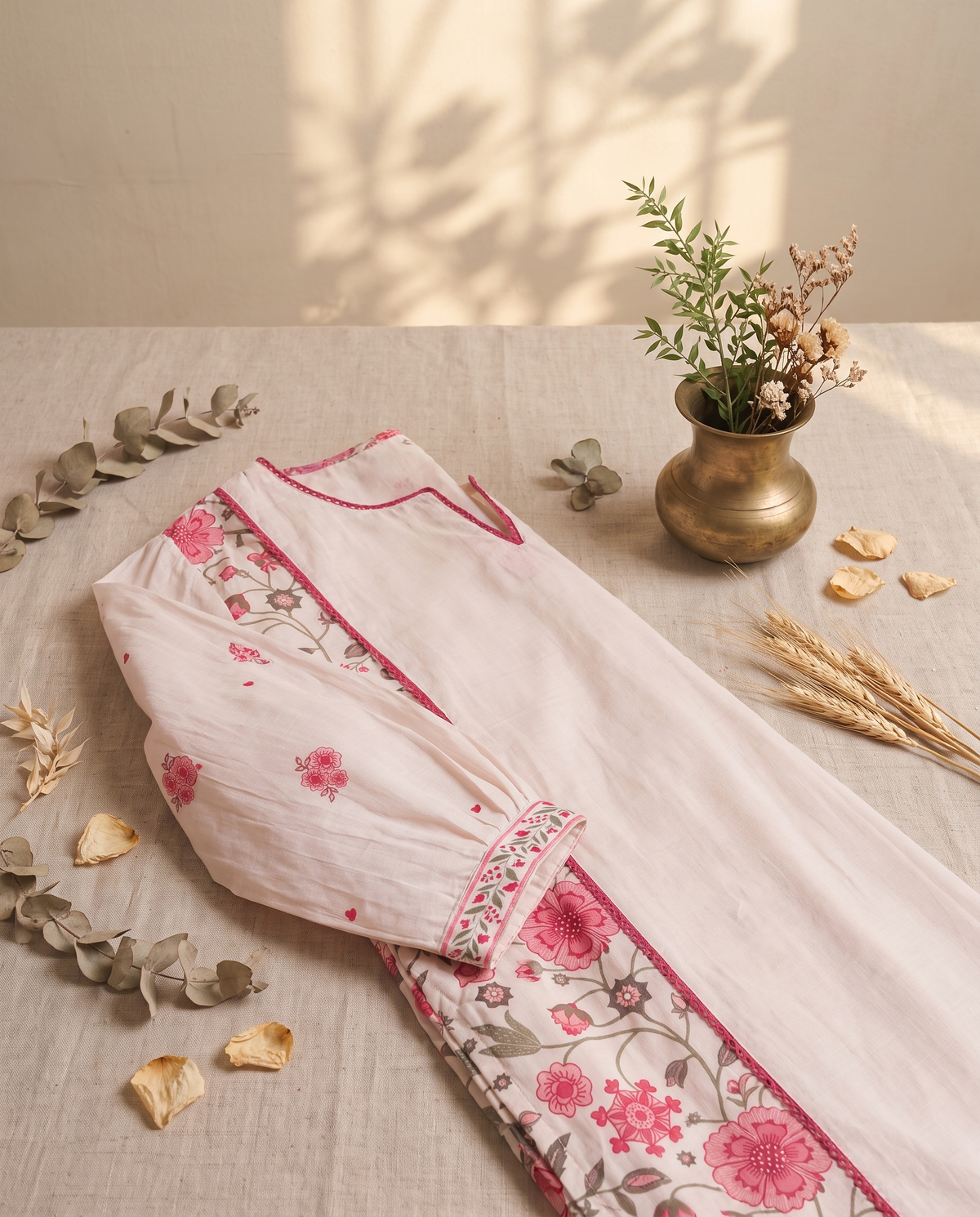 Malhar Chaahat — off-white cotton suit with Mughal butta prints — Ivory Hues, Indian ethnic wear Singapore