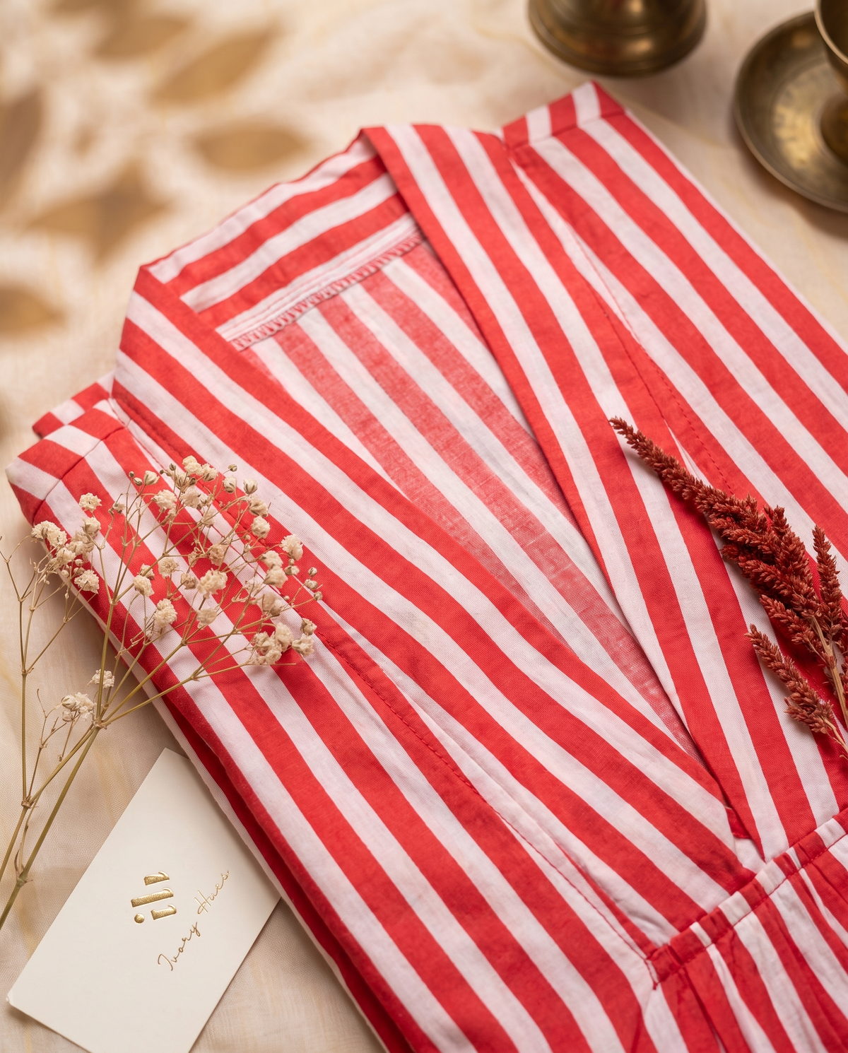 Fiza 2.0 Red Stripes — red striped breathable cotton dress, relaxed silhouette — Ivory Hues, Indian ethnic wear Singapore