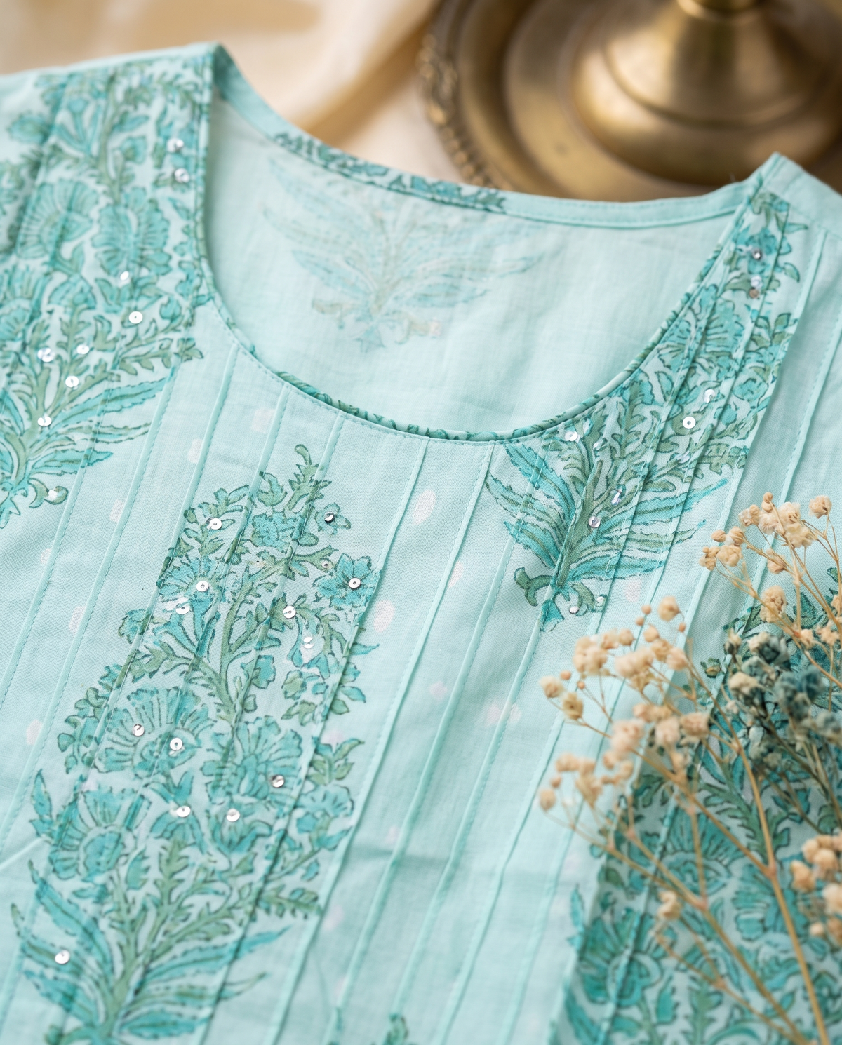 Anokhi Abha — powder blue suit with Mughal-inspired handblock print — Ivory Hues, Indian ethnic wear Singapore
