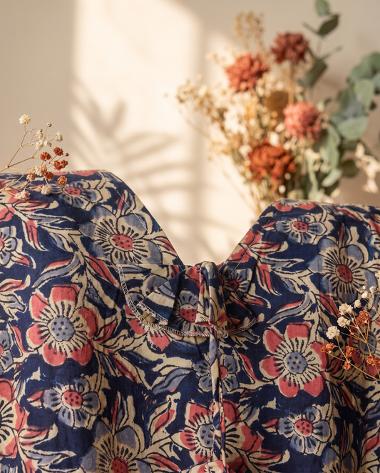 Sunehri Shabnam — Anarkali co-ord set with Kalamkari print and ruched sleeves — Ivory Hues, Indian ethnic wear Singapore