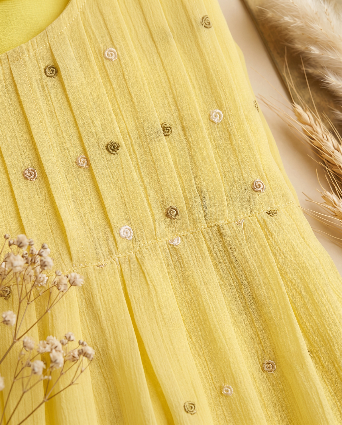 Raahi Kiran butter yellow dress — yoke embroidery detail — Ivory Hues, Indian ethnic wear Singapore