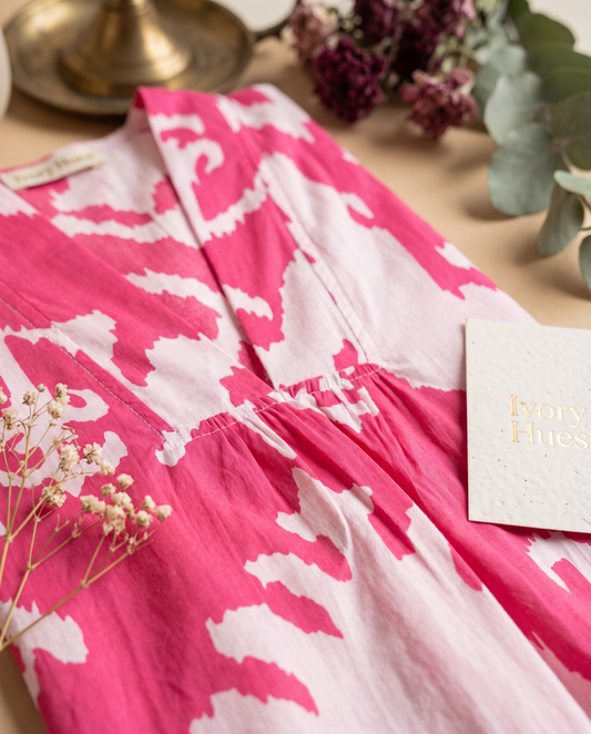 Fiza 2.0 Candy Pink — candy pink breathable cotton dress, relaxed silhouette — Ivory Hues, Indian ethnic wear Singapore