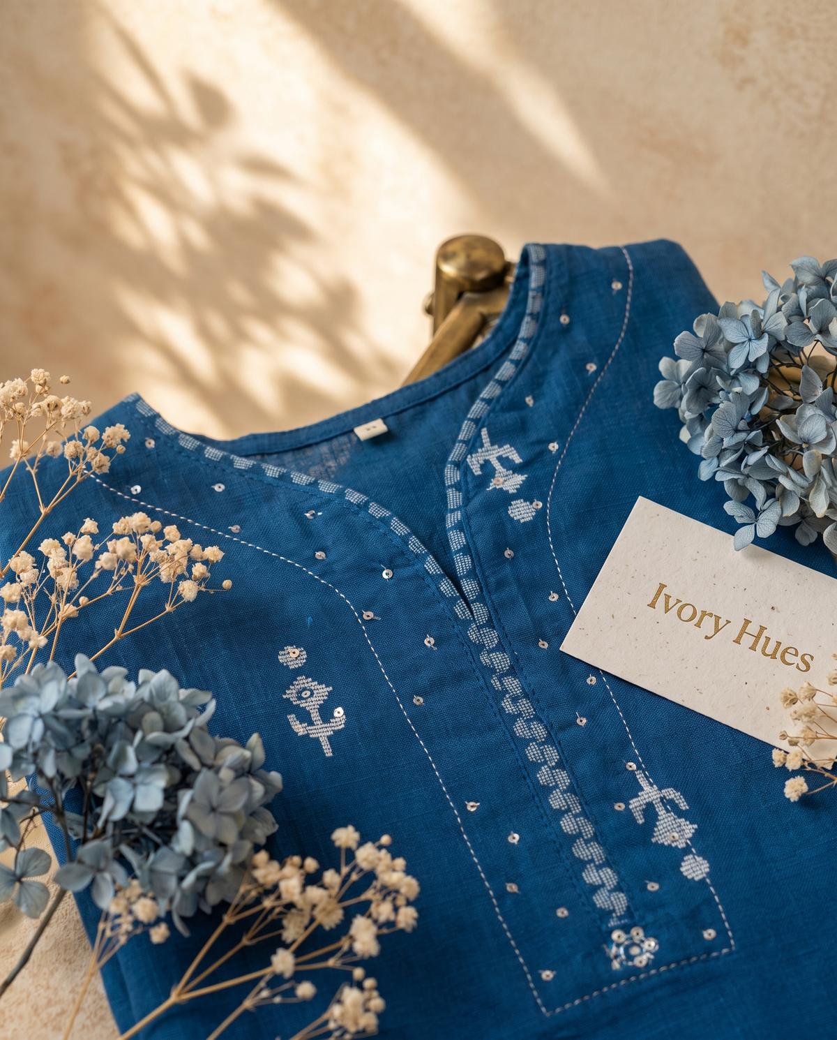 Anokhi Tarini — azure blue cotton suit set with woven butta prints — Ivory Hues, Indian ethnic wear Singapore