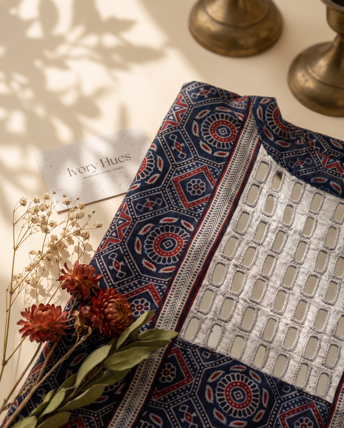 Gulmarg Bana — maroon and navy gajji silk kurti with mirror work collar — Ivory Hues, Indian ethnic wear Singapore