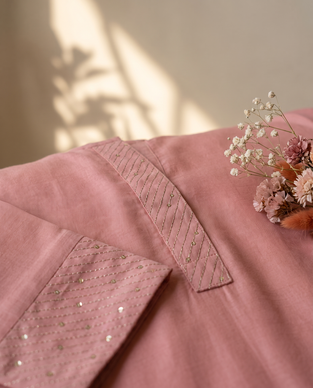 Noor Jahan — salmon suit set with digital-print contrast dupatta — Ivory Hues, Indian ethnic wear Singapore