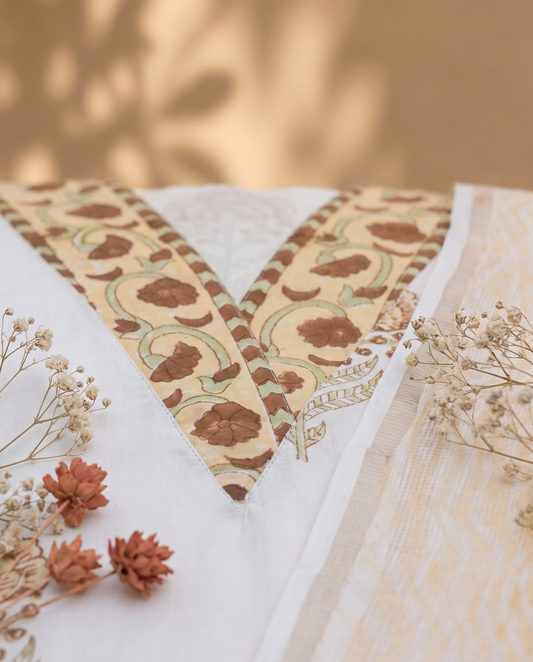 Malhar Megha — cotton suit with handblock borders and Mughal butta prints — Ivory Hues, Indian ethnic wear Singapore