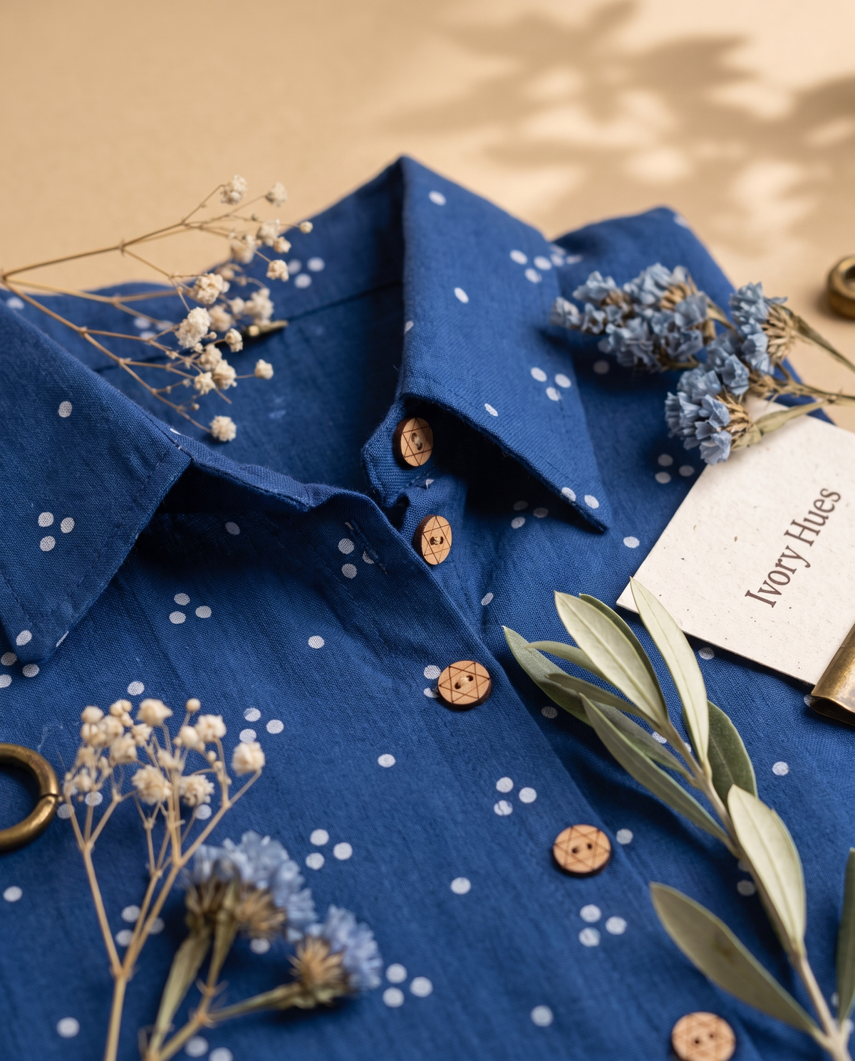 Indigo Tales Ruh — indigo blue co-ord set with white polka-dot print — Ivory Hues, Indian ethnic wear Singapore