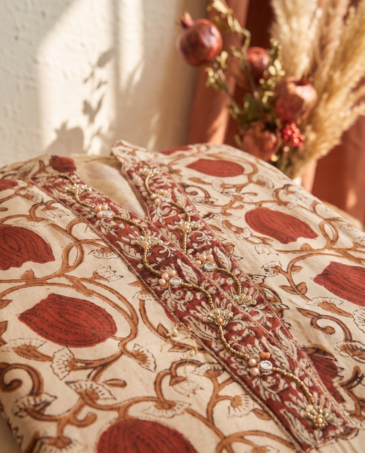 Raaga Esha — beige Chanderi three-piece suit — Ivory Hues, Indian ethnic wear Singapore