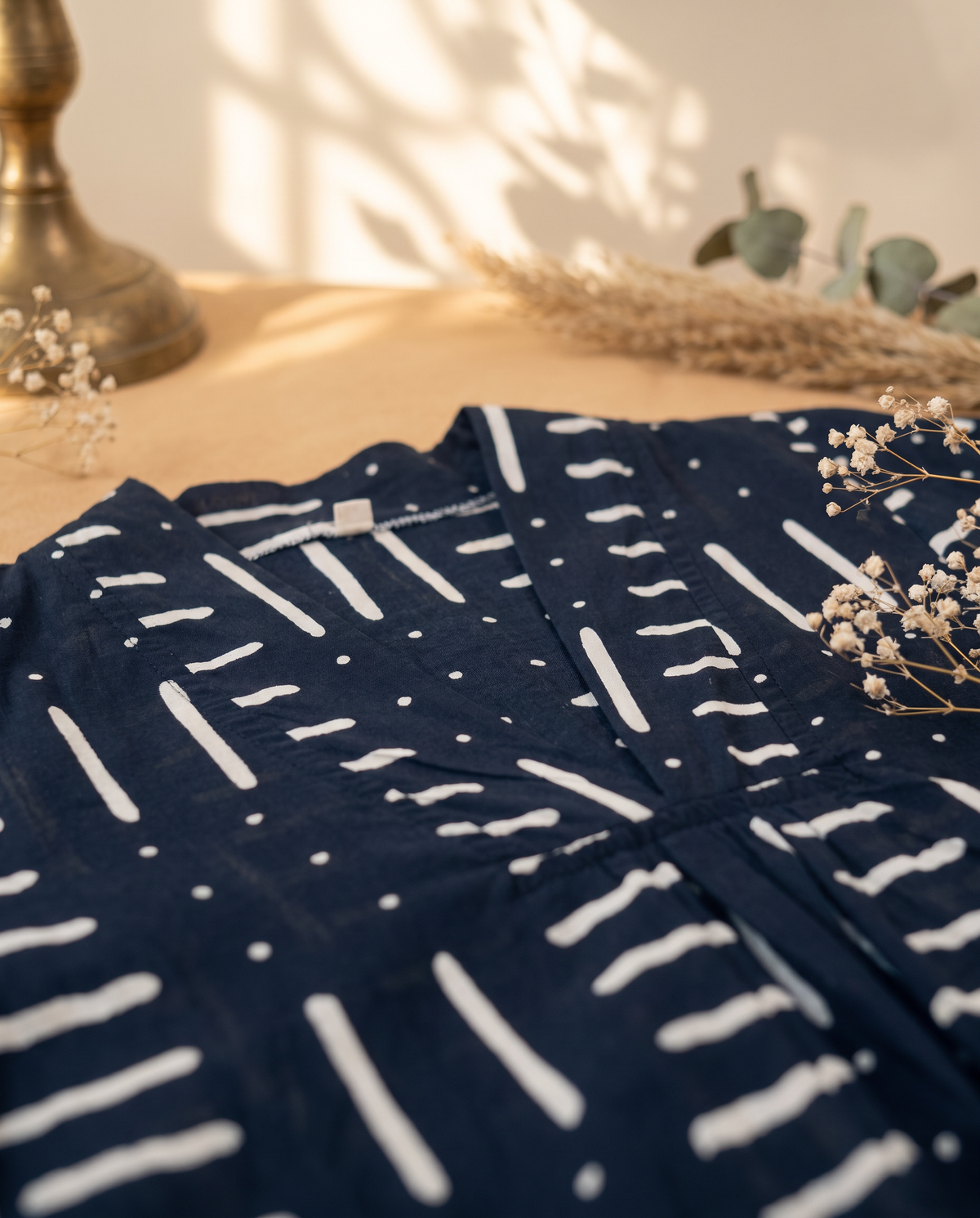 Fiza 3.0 Black — navy blue cotton dress with white dash-and-dot print — Ivory Hues, Indian ethnic wear Singapore