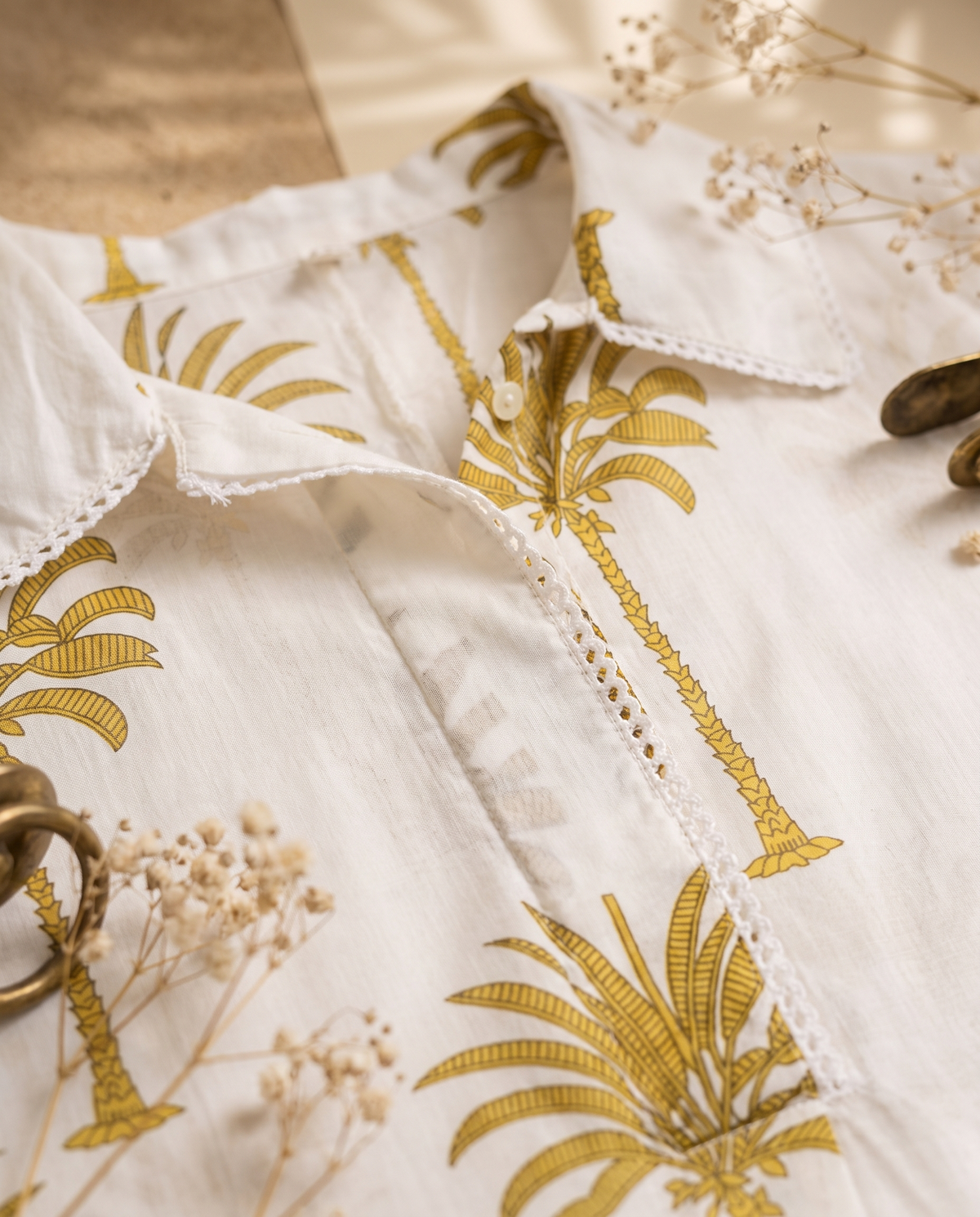 Meher Aabroo — mul cotton co-ord set with tropical print and lace trim — Ivory Hues, Indian ethnic wear Singapore