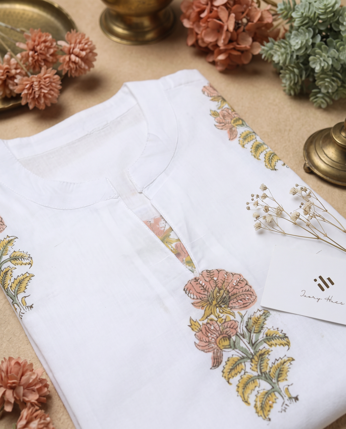 Malhar Roohani — white mulmul suit with handblock print — Ivory Hues, Indian ethnic wear Singapore