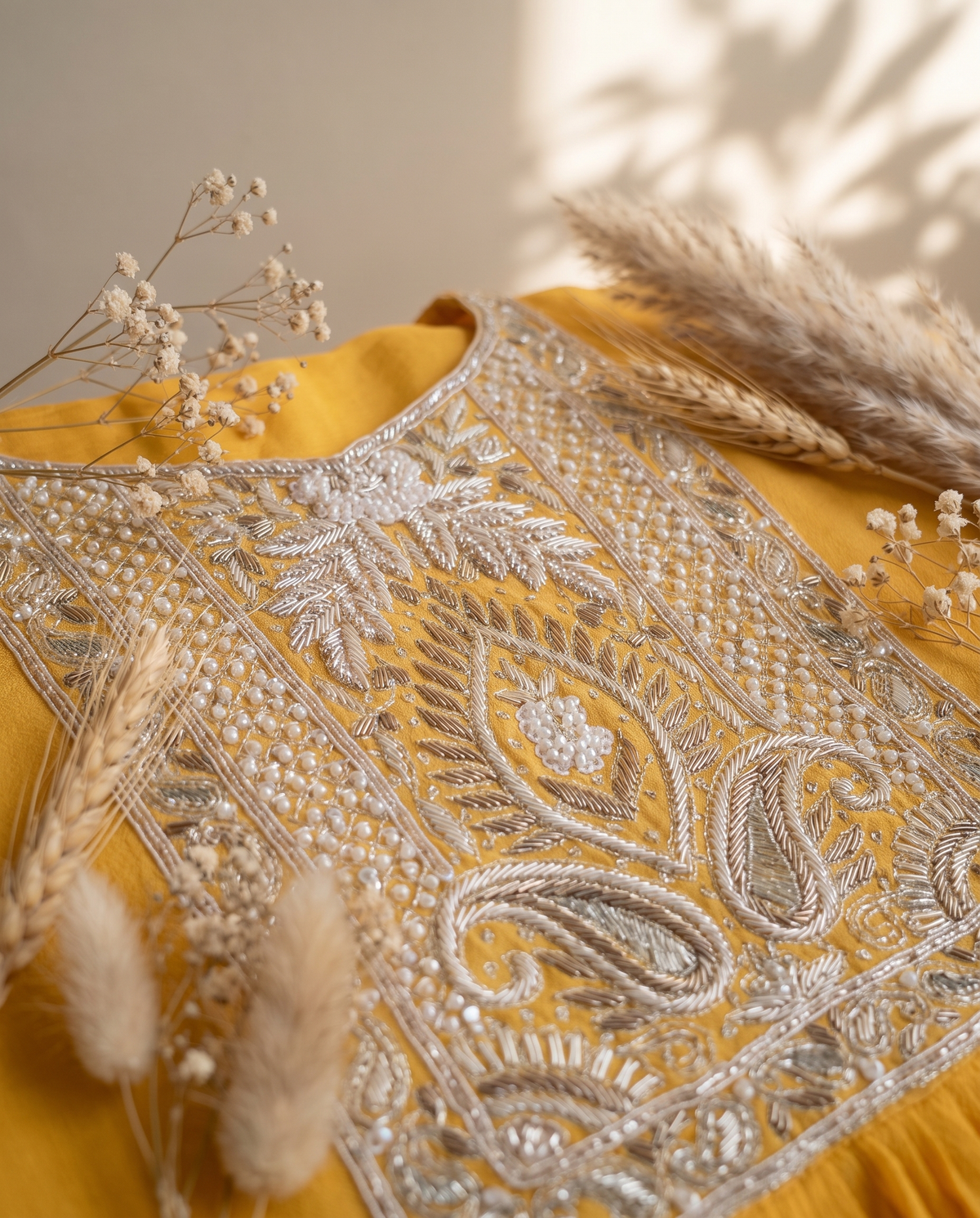Noor Reya — sunflower yellow mul Chanderi suit with sequin dupatta — Ivory Hues, Indian ethnic wear Singapore