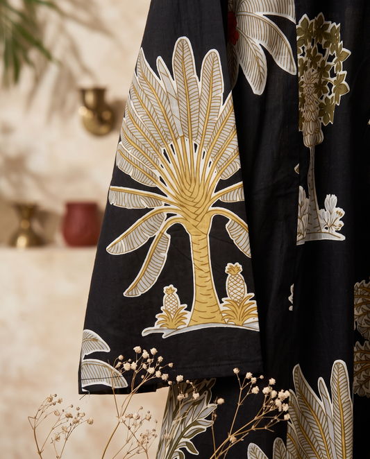 Fiza 2.0 Black — black breathable cotton dress, relaxed silhouette — Ivory Hues, Indian ethnic wear Singapore