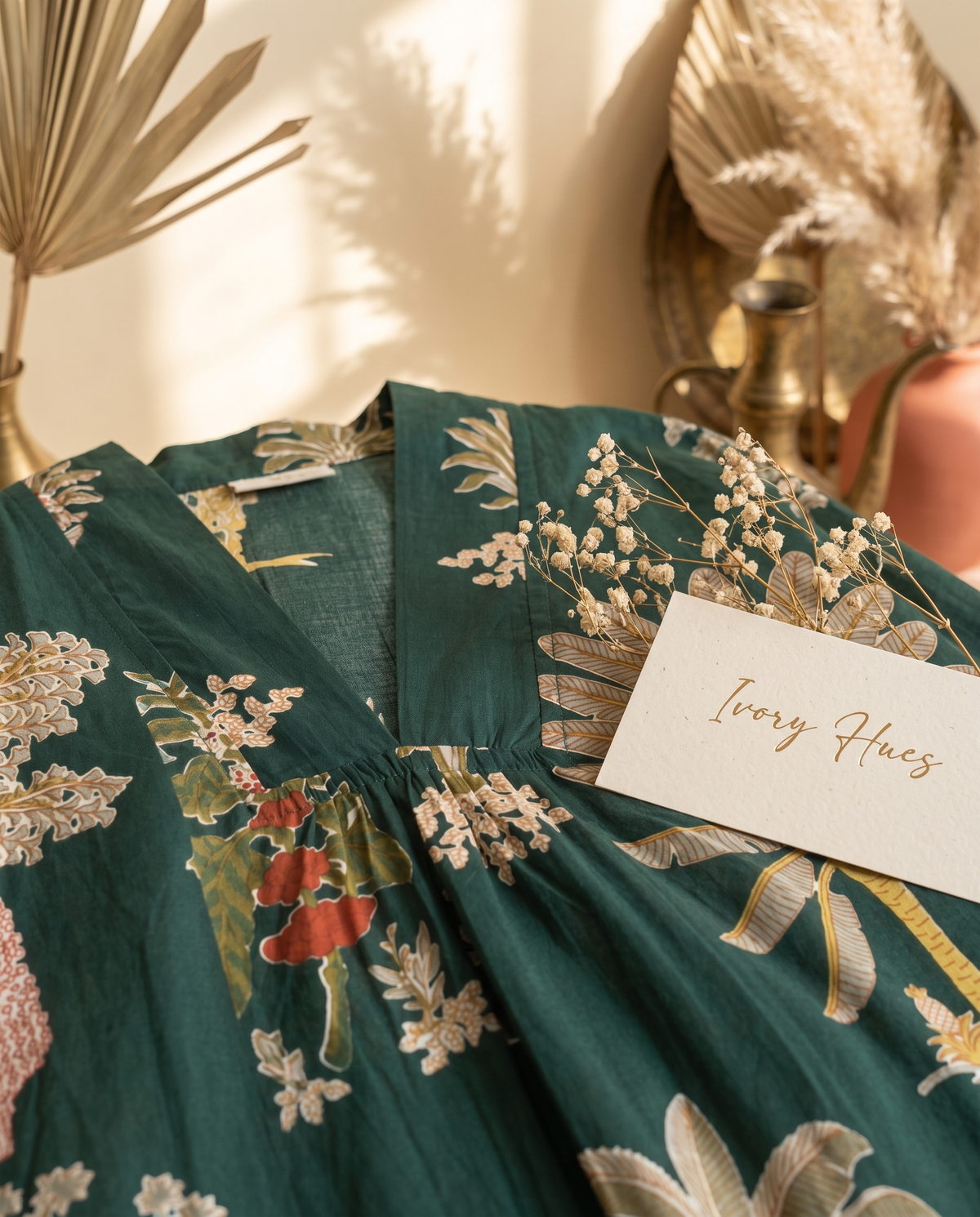 Fiza 2.0 Forest Green — forest green breathable cotton dress, relaxed silhouette — Ivory Hues, Indian ethnic wear Singapore