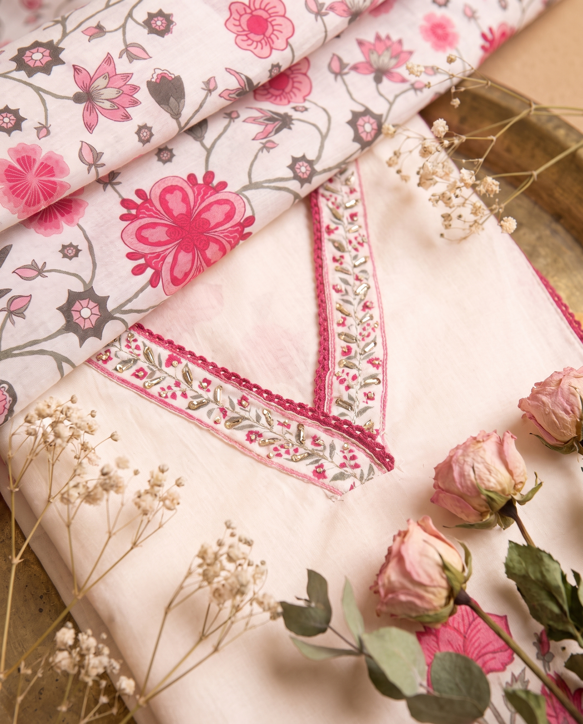 Malhar Chaahat — off-white cotton suit with Mughal butta prints — Ivory Hues, Indian ethnic wear Singapore