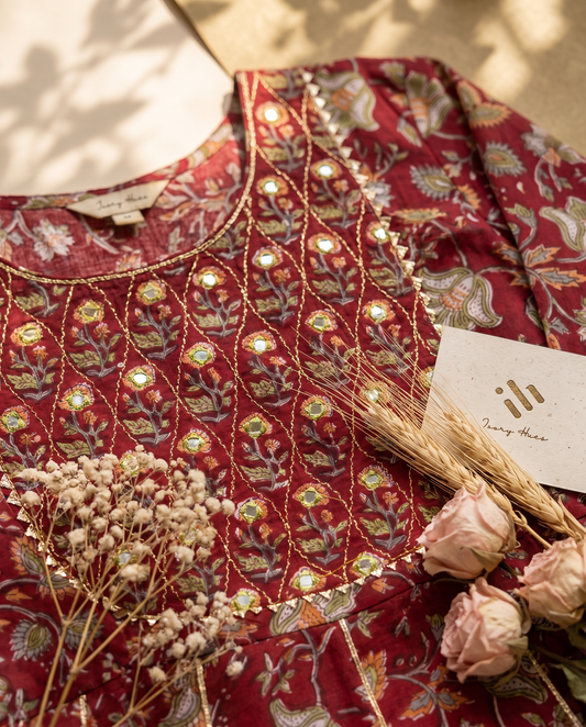 Anokhi Taj — red Anarkali set with gota patti and mirror work — Ivory Hues, Indian ethnic wear Singapore