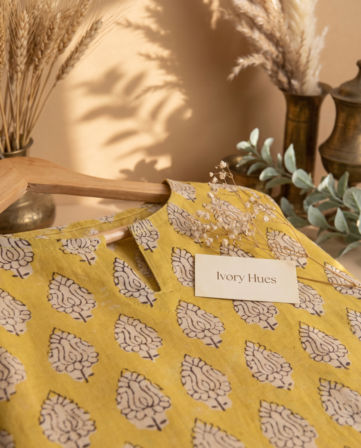 Indira Haldi — yellow cotton top with paisley print — Ivory Hues, Indian ethnic wear Singapore